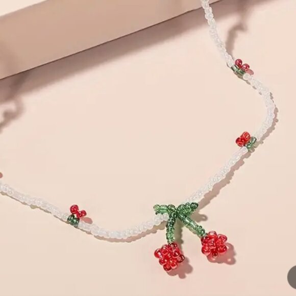 Handcrafted Other - Dainty  Cherry Beaded Necklace